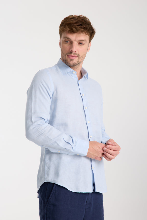 Camicia Uomo Leonardo Essential Lino Celeste