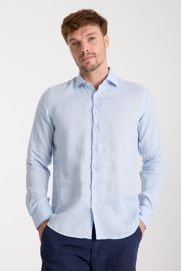 Camicia Uomo Leonardo Essential Lino Celeste