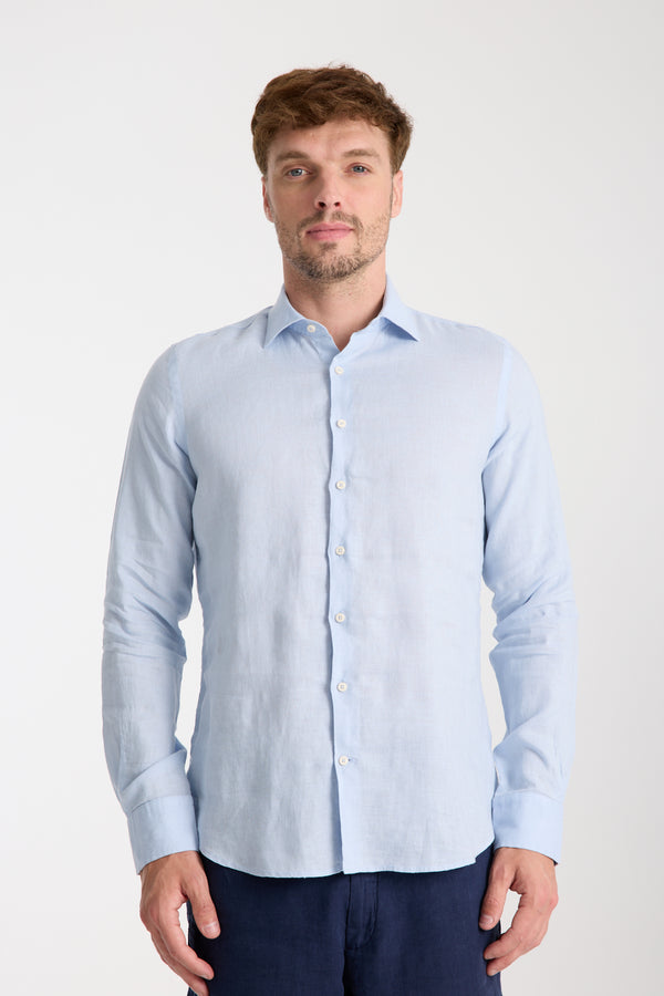 Camicia Uomo Leonardo Essential Lino Celeste