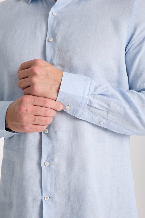 Camicia Uomo Leonardo Essential Lino Celeste