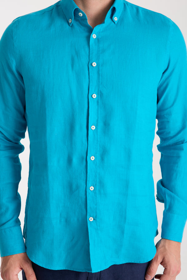 Camisa Hombre Leonardo Essential Lino Azul Claro