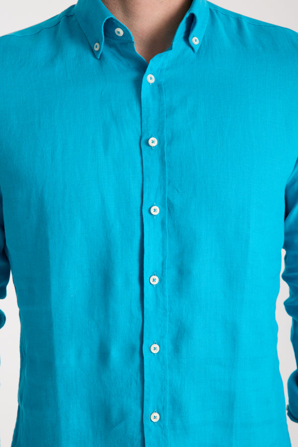 Camisa Hombre Leonardo Essential Lino Azul Claro
