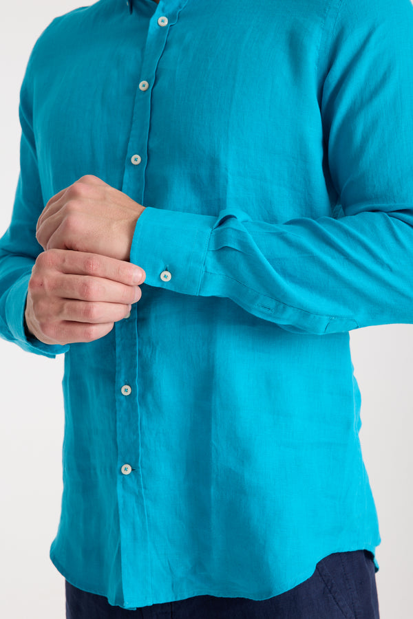 Camisa Hombre Leonardo Essential Lino Azul Claro