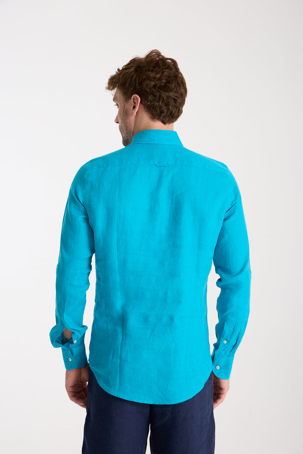 Camisa Hombre Leonardo Essential Lino Azul Claro