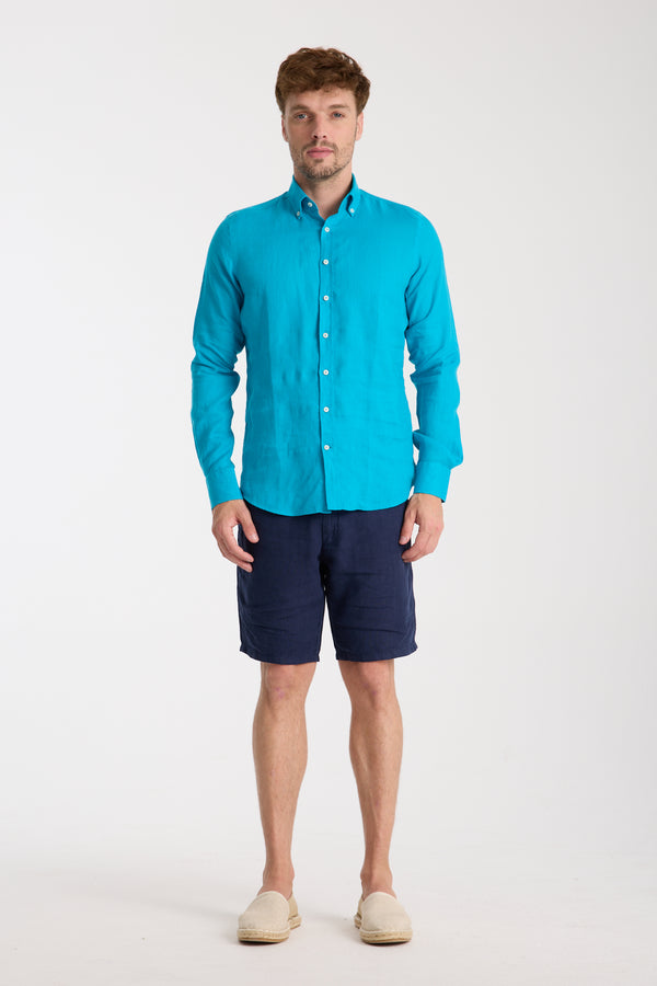 Camisa Hombre Leonardo Essential Lino Azul Claro