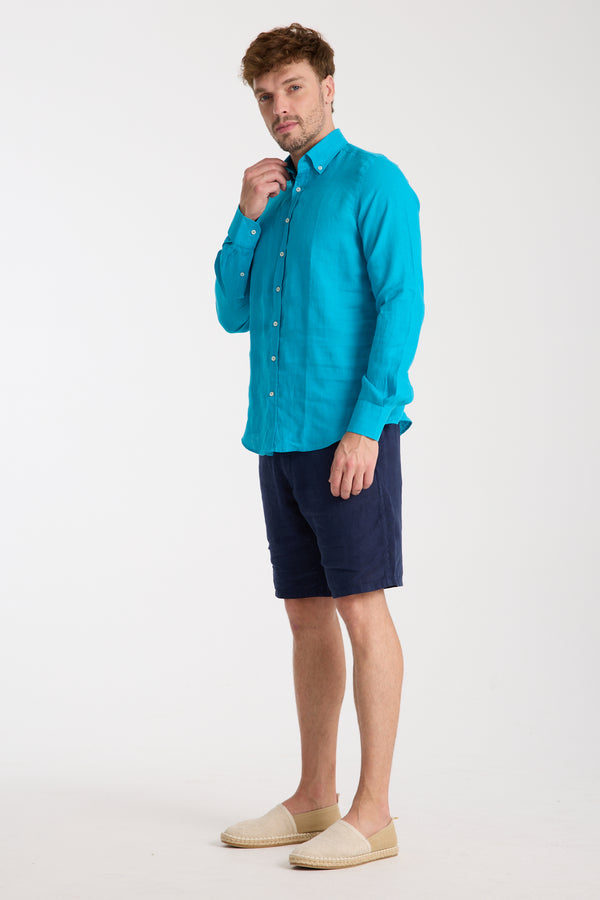 Camisa Hombre Leonardo Essential Lino Azul Claro