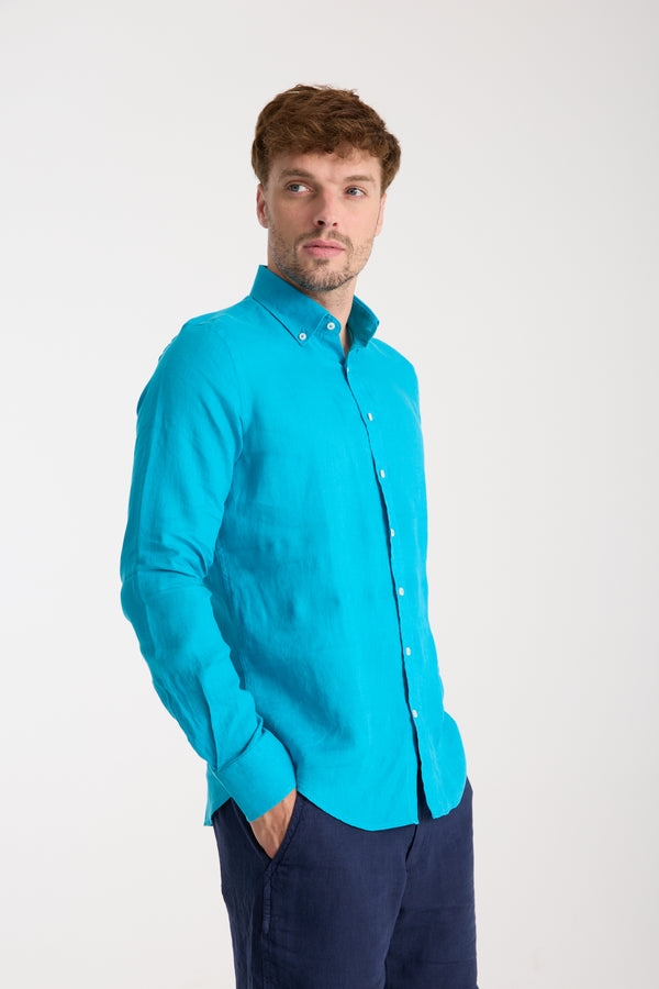 Camisa Hombre Leonardo Essential Lino Azul Claro