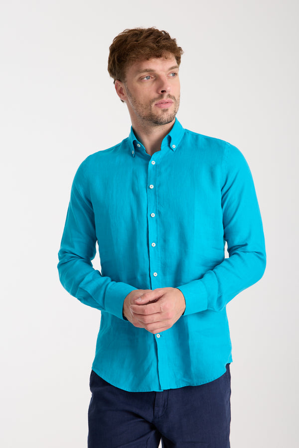Camisa Hombre Leonardo Essential Lino Azul Claro