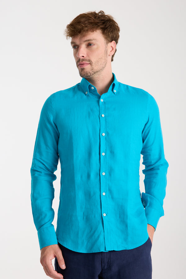 Camisa Hombre Leonardo Essential Lino Azul Claro