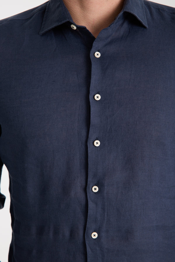 Camisa Hombre Leonardo Essential Lino Azul