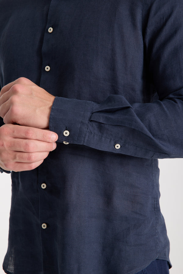 Camisa Hombre Leonardo Essential Lino Azul