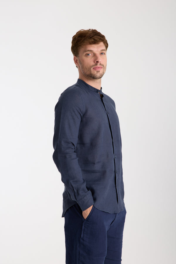 Camisa Hombre Leonardo Essential Lino Azul