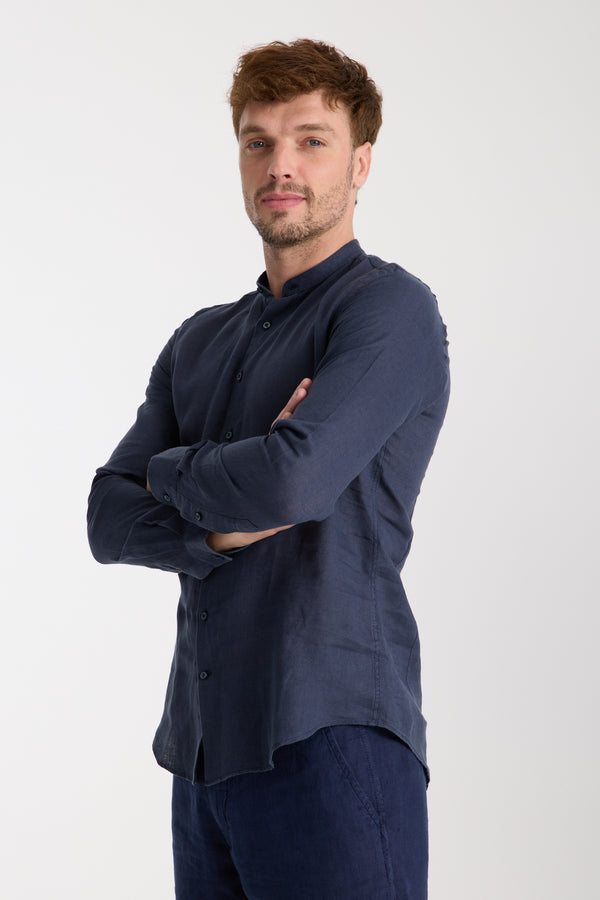Camisa Hombre Leonardo Essential Lino Azul