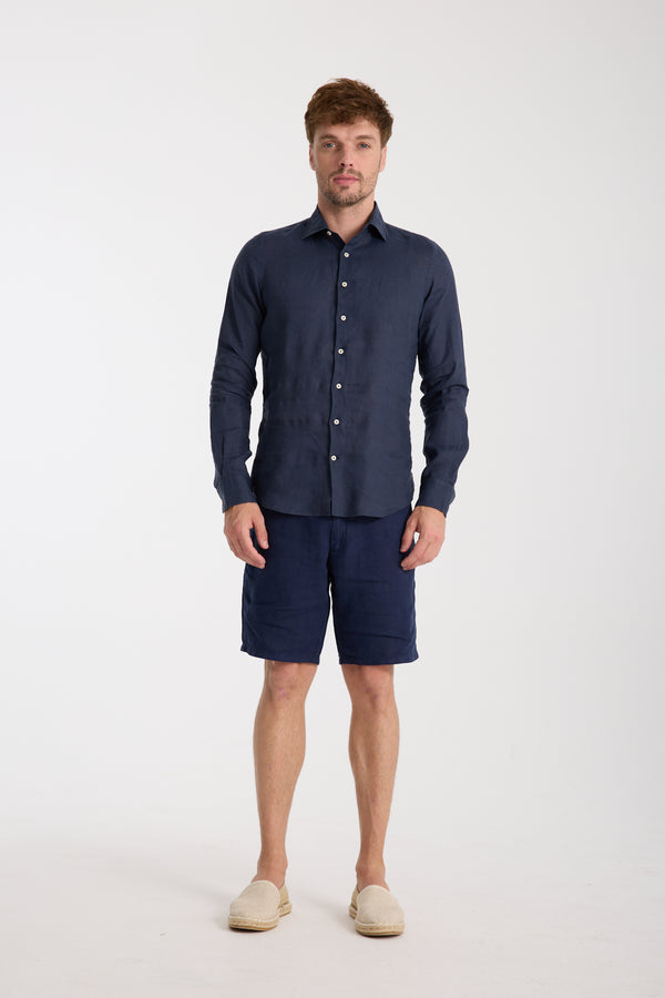 Camisa Hombre Leonardo Essential Lino Azul