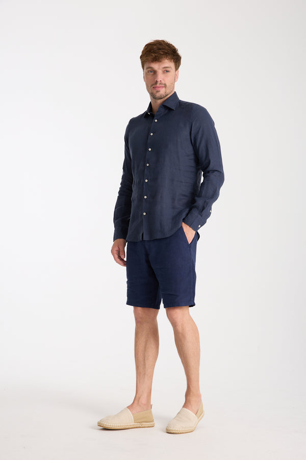 Camisa Hombre Leonardo Essential Lino Azul