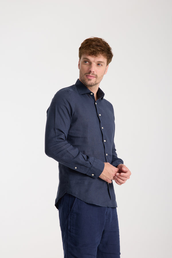 Camisa Hombre Leonardo Essential Lino Azul