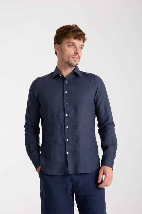 Camisa Hombre Leonardo Essential Lino Azul