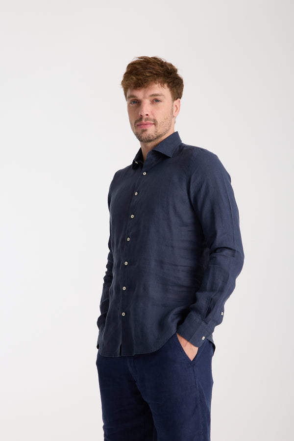 Camisa Hombre Leonardo Essential Lino Azul