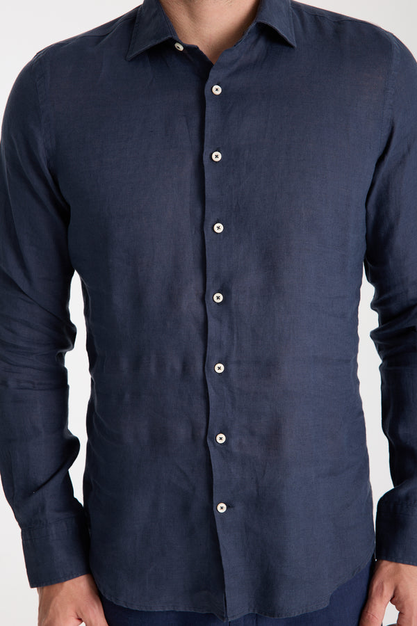 Camisa Hombre Leonardo Essential Lino Azul