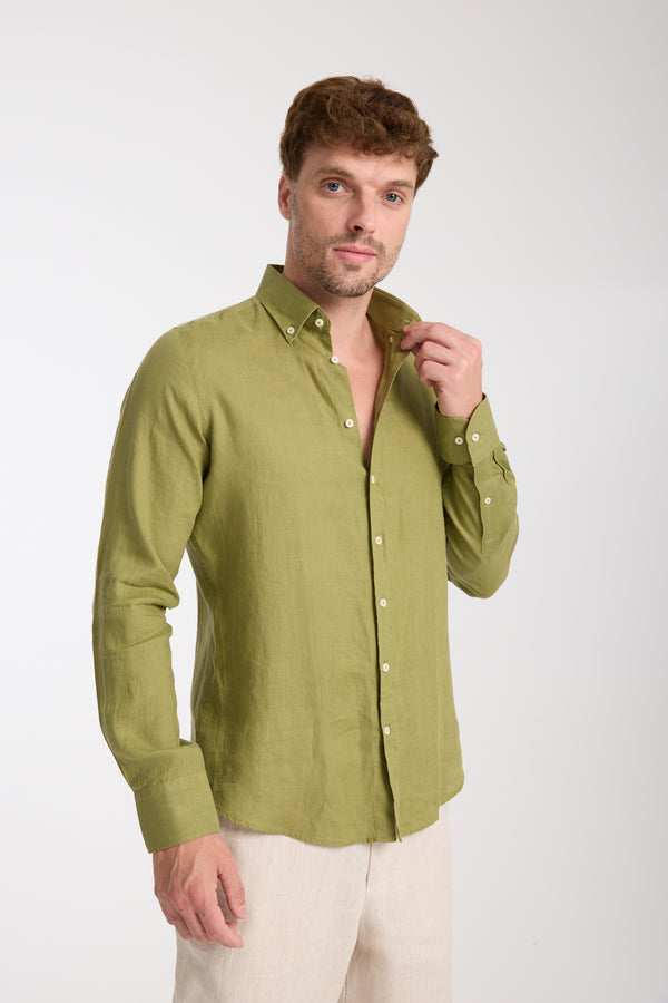 Camicia Uomo Leonardo Essential Lino Verde