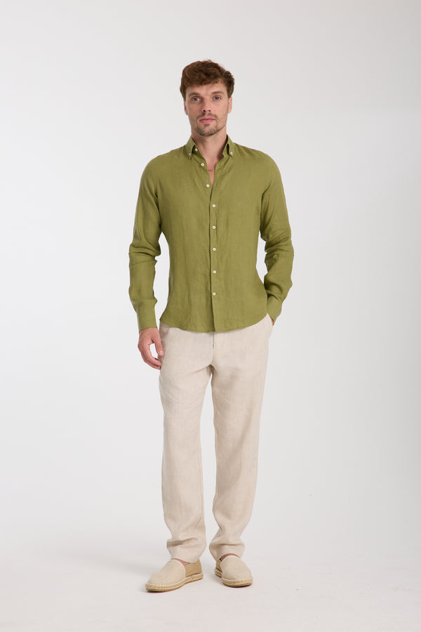 Camicia Uomo Leonardo Essential Lino Verde