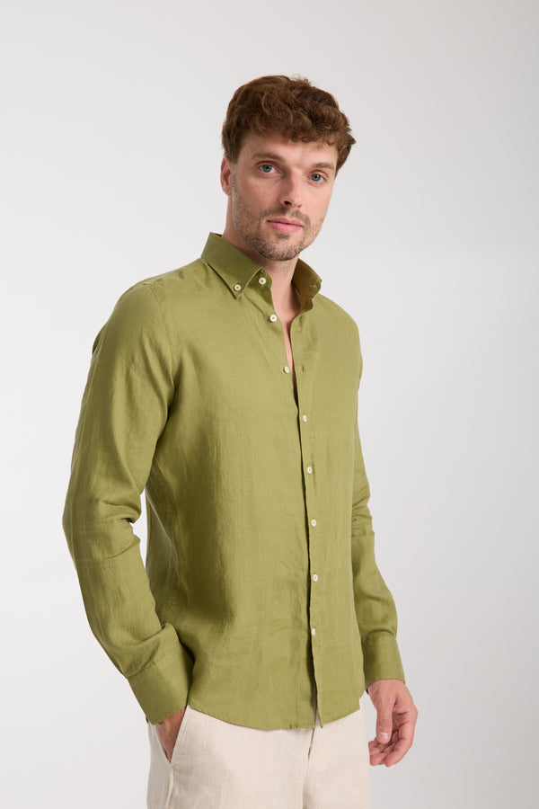 Camicia Uomo Leonardo Essential Lino Verde