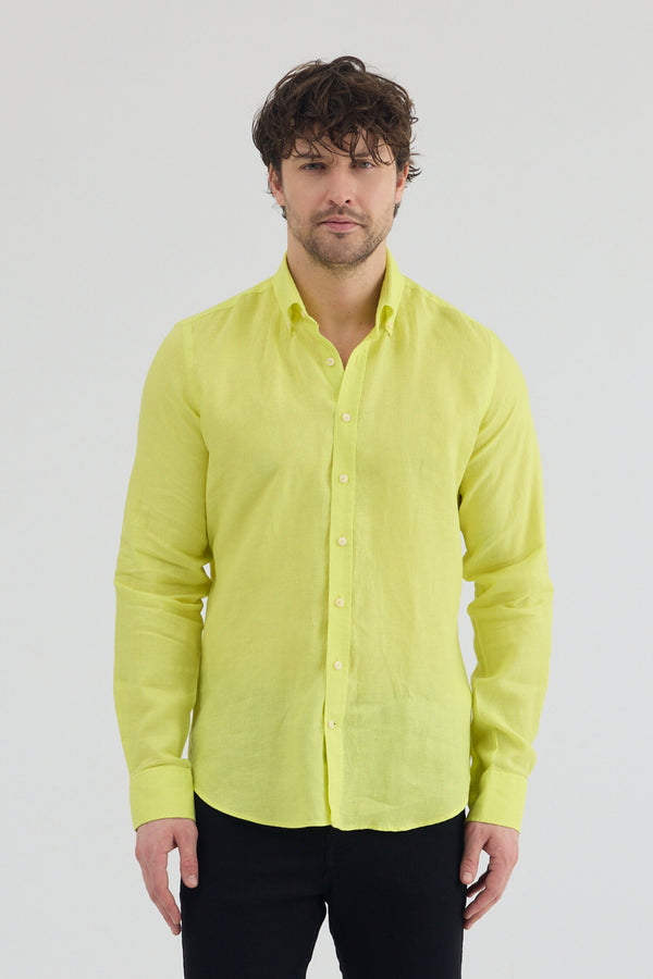 Camicia Uomo Leonardo Essential Lino Giallo