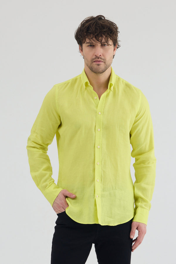 Camicia Uomo Leonardo Essential Lino Giallo