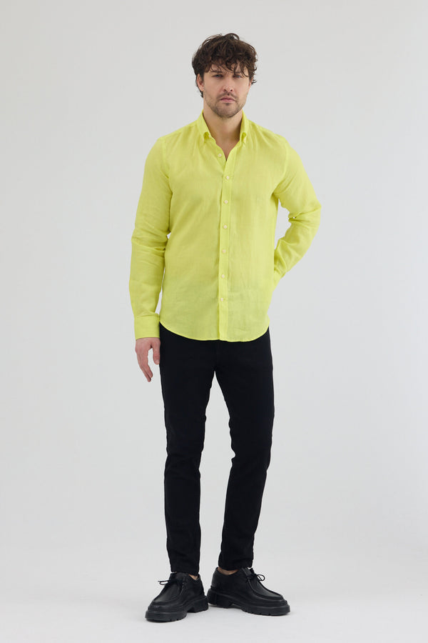 Camicia Uomo Leonardo Essential Lino Giallo