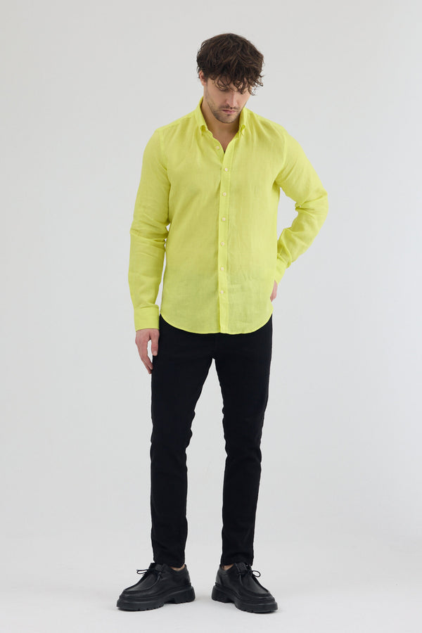 Camicia Uomo Leonardo Essential Lino Giallo