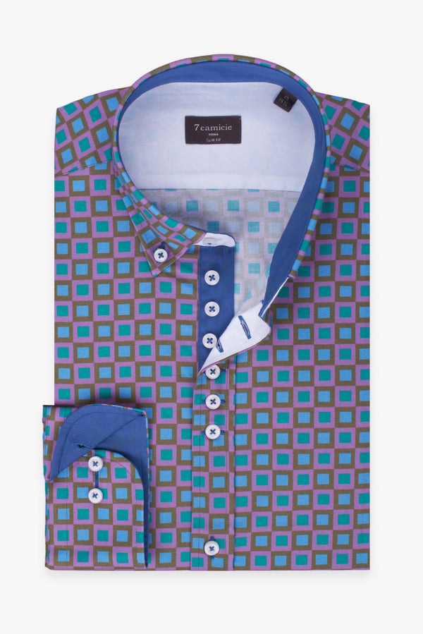 Camisa Hombre Donatello Iconic Popelin Morado Verde