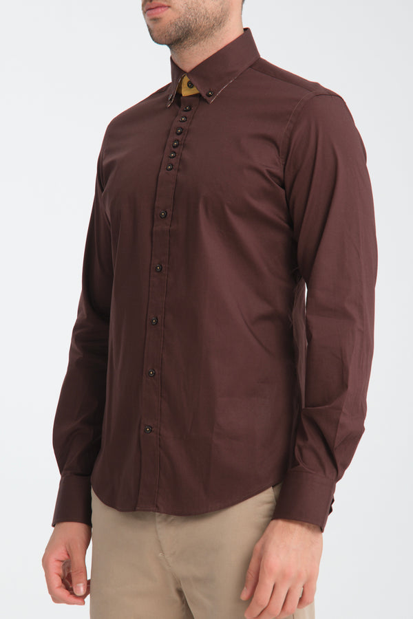 Donatello Sport Poplin Stretch Man Shirt Brown