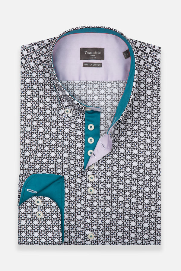 Camisa Hombre Donatello Iconic Popelin Stretch Blanco Negro