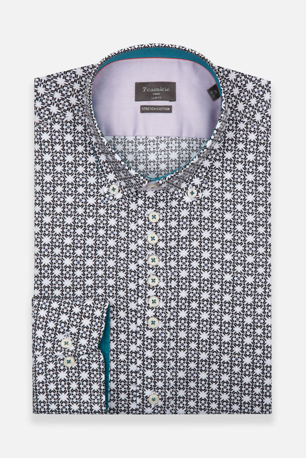 Camisa Hombre Donatello Iconic Popelin Stretch Blanco Negro