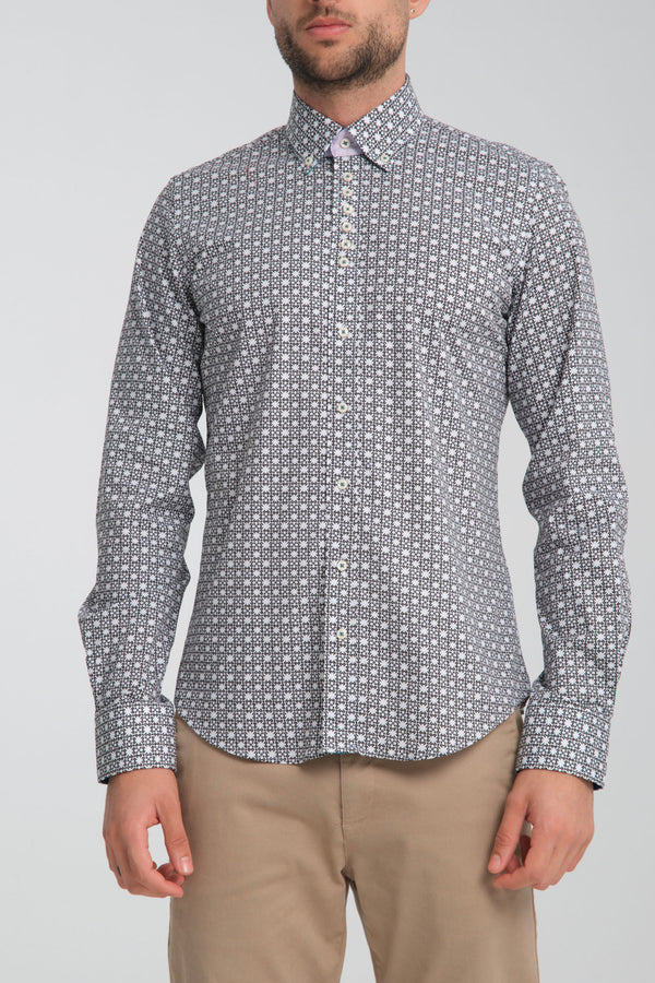 Camisa Hombre Donatello Iconic Popelin Stretch Blanco Negro