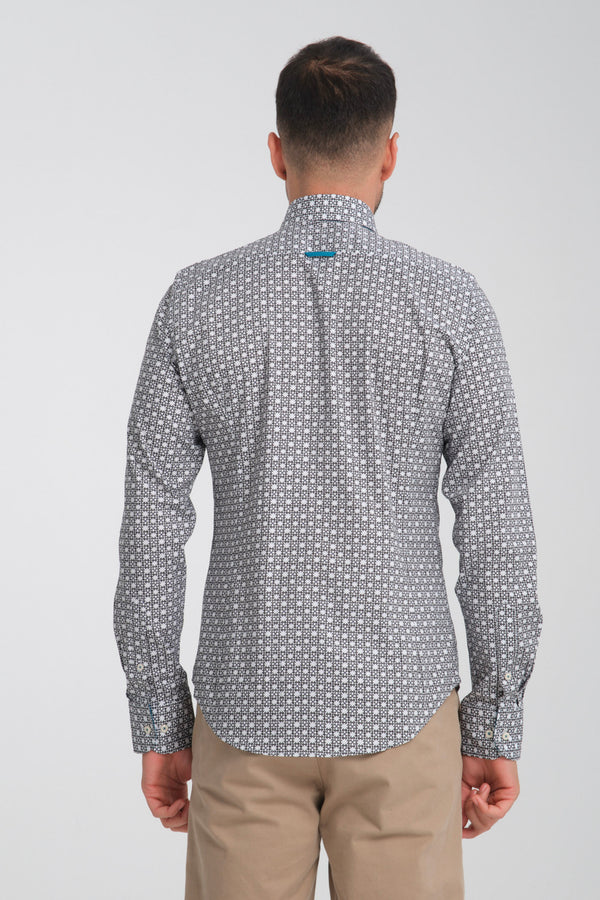 Camisa Hombre Donatello Iconic Popelin Stretch Blanco Negro