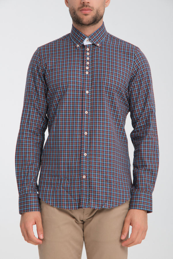 Donatello Sport Twill Man Shirt Red Blue