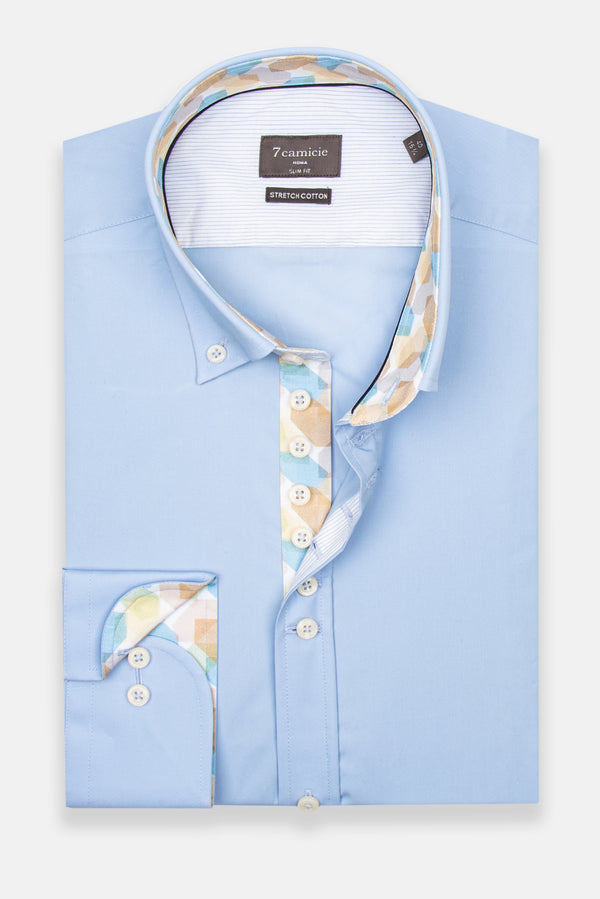 Donatello Iconic Poplin Stretch Man Shirt Light Blue