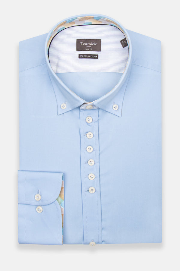 Donatello Iconic Poplin Stretch Man Shirt Light Blue