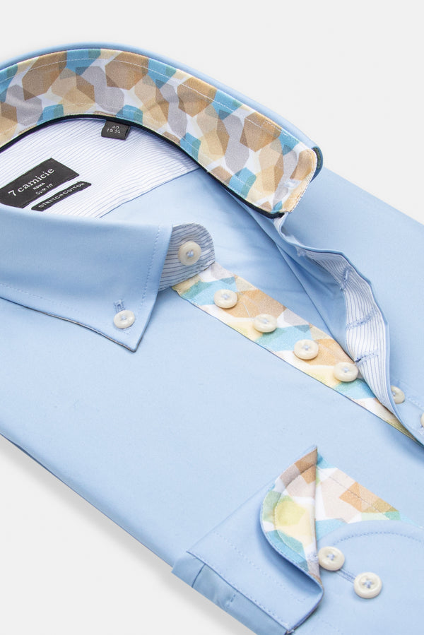 Donatello Iconic Poplin Stretch Man Shirt Light Blue