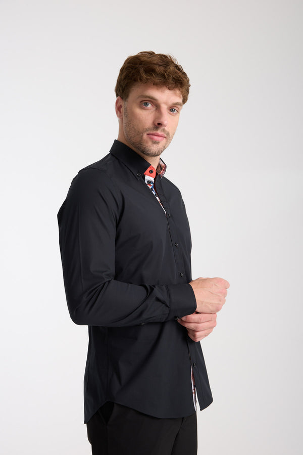 Camisa Hombre Donatello Iconic Popelin Stretch Negro