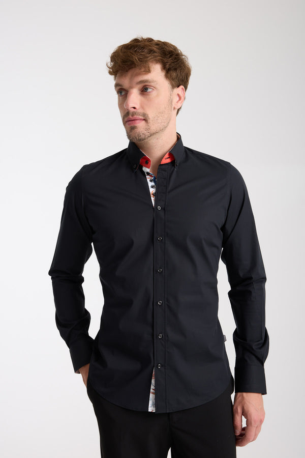 Camisa Hombre Donatello Iconic Popelin Stretch Negro
