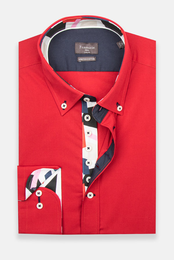 Donatello Iconic Poplin Stretch Man Shirt Red
