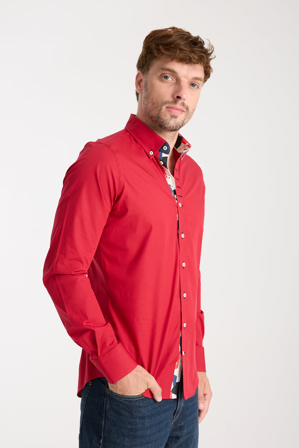 Chemise Homme Donatello Iconic Popelin Stretch Rouge