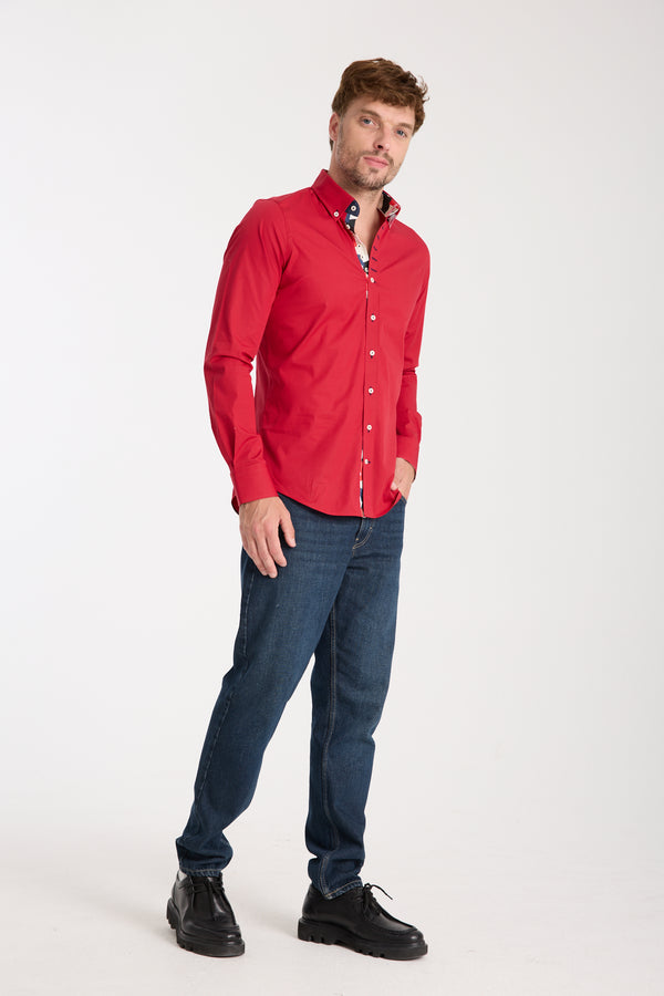 Chemise Homme Donatello Iconic Popelin Stretch Rouge
