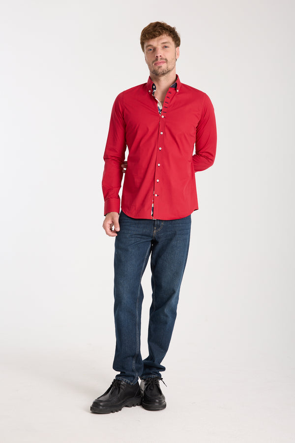 Chemise Homme Donatello Iconic Popelin Stretch Rouge