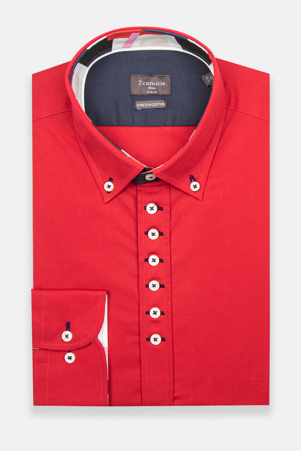 Chemise Homme Donatello Iconic Popelin Stretch Rouge