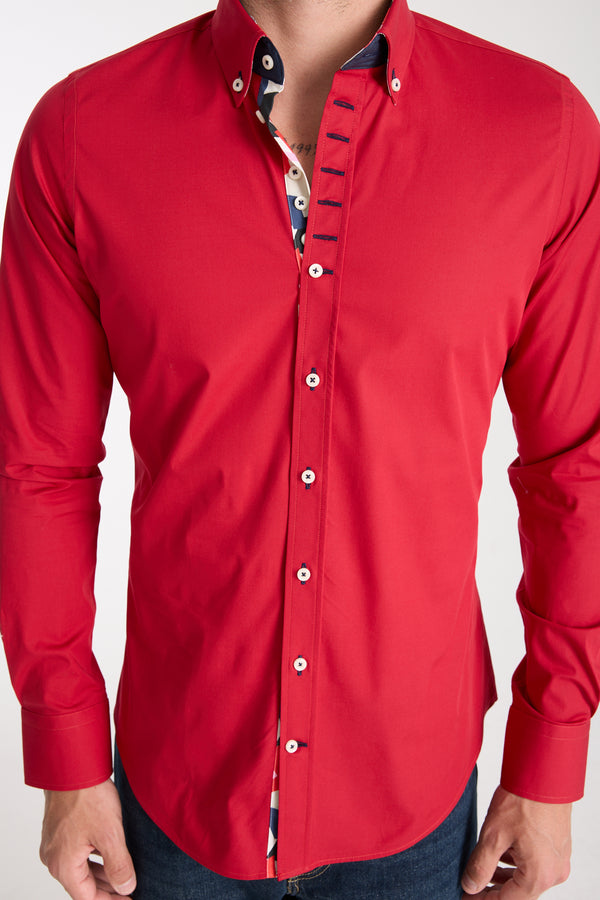 Chemise Homme Donatello Iconic Popelin Stretch Rouge