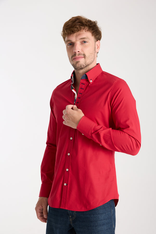 Chemise Homme Donatello Iconic Popelin Stretch Rouge
