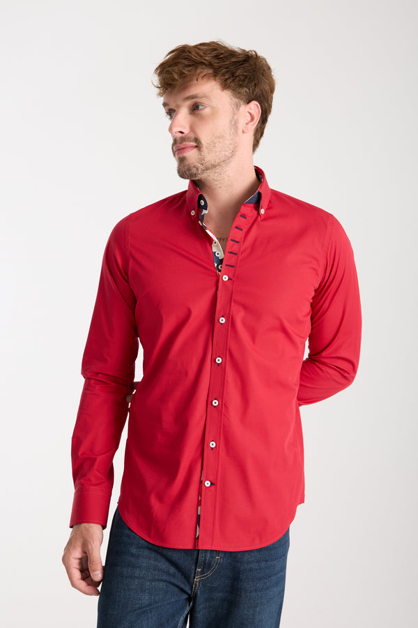 Chemise Homme Donatello Iconic Popelin Stretch Rouge